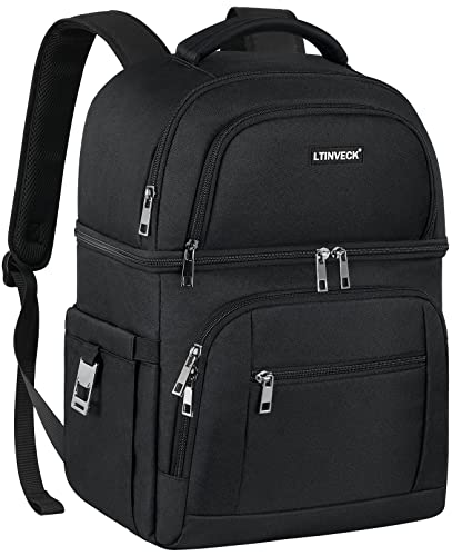 Cooler Backpack,Insulated Backpack Cooler Leakproof Double Deck Cooler Bag for Men Women RFID Lunch Backpack - color: Black