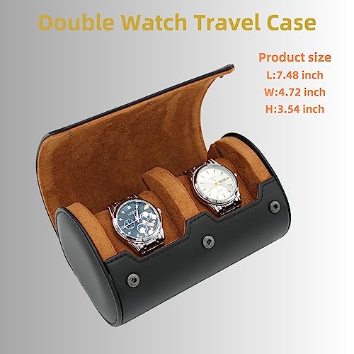 Watch Travel Case Portable Organizer - Luxury Watch Roll Travel Box Recycled Leather Watch Storage and Display for Men and Women (WCASE-2-BLACK) - color: BLACK, size: Double slots