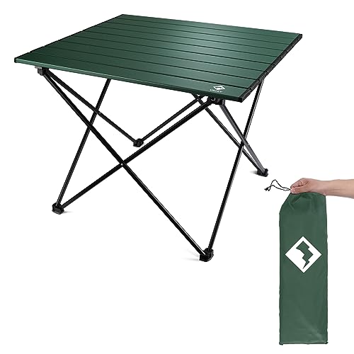 VILLEY Portable Camping Side Table, Ultralight Aluminum Folding Beach Table with Carry Bag for Outdoor Cooking, Picnic, Camp, Boat, Travel - color: Green, size: Medium 19'', style: Regular