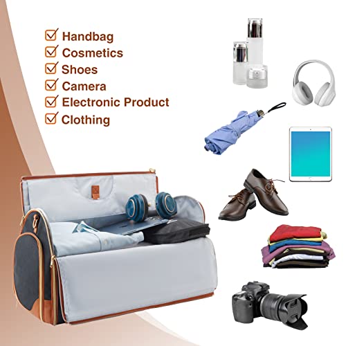 Garment Bag for Travel, Convertible Carry-On Duffel with Shoe Compartment, Waterproof & Wrinkle-Free Suit Carrier for Business Trips & Weekend Getaways, Foldable & Lightweight - color: Brown