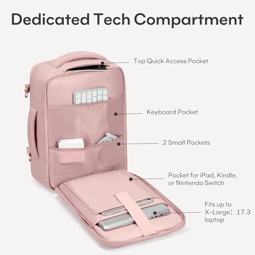 mibasies 40L Travel Backpack for Women & Men: Flight Approved Carry On Backpack, TSA Personal Item Bag with Water Bottle Pocket, Weekender Essentials Backpacks fits 17" Laptop - Pink - color: Pink, size: X-Large