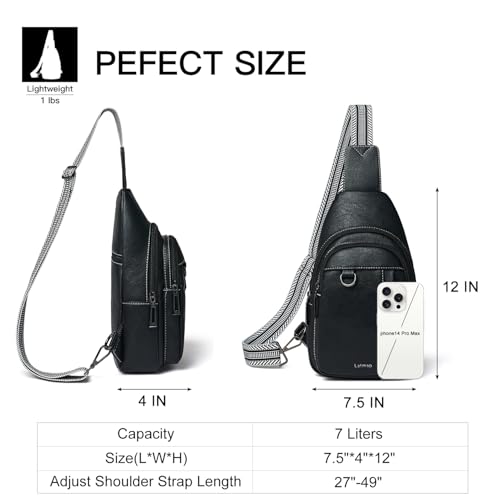 LATMAP 7L Sling Bag for Women Men Leather Small Sling Backpack Daypack Anti Theft Fanny Pack Crossbody Purse Travel - color: Regular Size-black