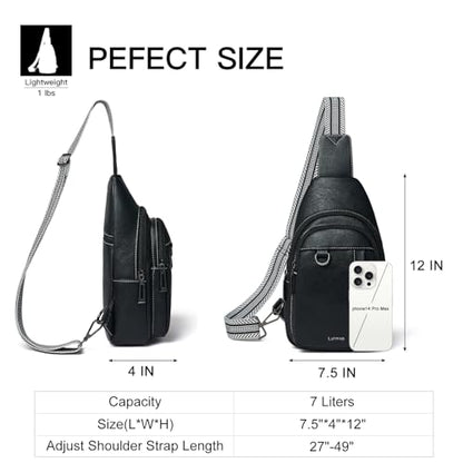 LATMAP 7L Sling Bag for Women Men Leather Small Sling Backpack Daypack Anti Theft Fanny Pack Crossbody Purse Travel - color: Regular Size-black