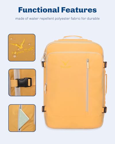 Hynes Eagle Carry on Backpack 38L Large Travel Backpack for Women Flight Approved Weekender Bag Laptop Backpack Men 15 inches Yellow - color: Yellow