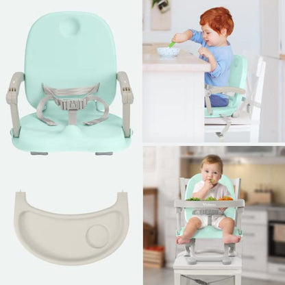 YOLEO Baby High Chair Booster Seat for Dining Table, Foldable High Chairs with Adjustable Heights, Travel Booster Seat with Removable Tray - color: Green, size: No Cushion