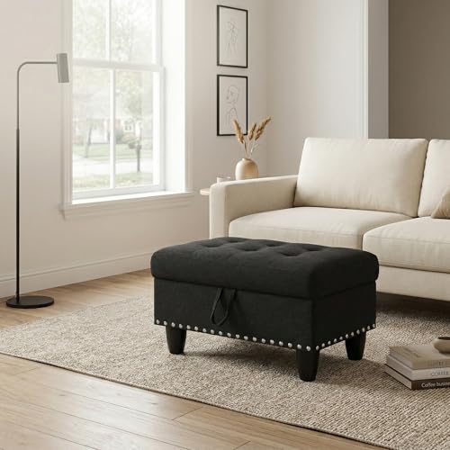 28.5 Inch Storage Ottoman Bench, Upholstered Ottoman with Hidden Storagefor Bedroom Living Room, End of Bed Foot Rest Stool, Charcoal Gray - color: Charcoal Gray