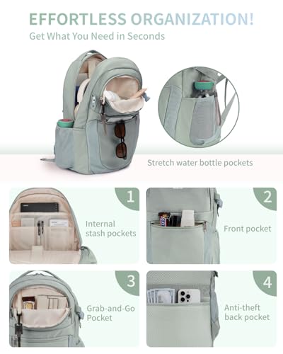 ECOHUB Travel Backpack for Women, 17.3 inch Suspended Laptop Backpack, Fashion Water-Resistant College Computer Bookbag, 28L Personal Item Bag with 12 Pockets for Causal, Work, Green - color: Green