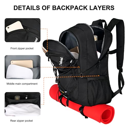 Goloni 45L Hiking Backpack Lightweight Foldable, Waterproof Camping Backpack with Rain Cover & Hiking Pole Mat Carrying System, Ergonomic Water Resistant Daypack for Trekking Travel Men Women,Black - color: Black