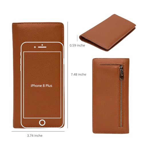 Bveyzi Ultra Slim Thin Leather RFID Blocking Credit Card Holder Bifold Clutch Wallets for Women - color: Brown