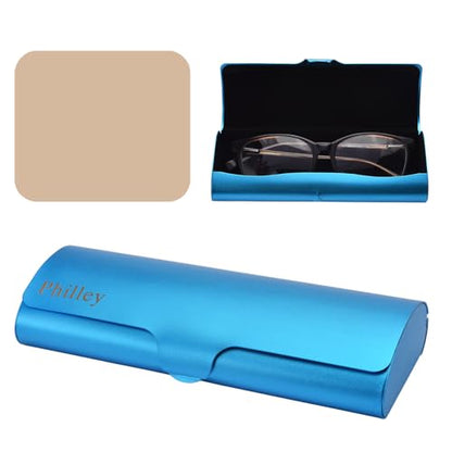 Philley Aluminum Ultra-Light Eyeglasses Case Hard Shell Nearsighted Glasses Case for Women & Men - color: Blue
