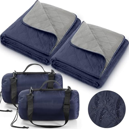 Tranqun 2 Large Outdoor Blanket 78'' x 55'' Quilted Windproof Waterproof Fleece Sandproof Stadium Foldable Warm Blanket for Camping Picnic Sporting Events Cold Weather (Navy Blue) - color: Navy Blue