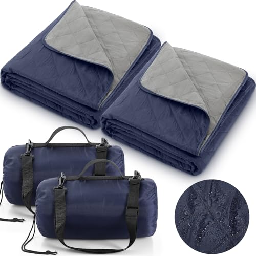 Tranqun 2 Large Outdoor Blanket 78'' x 55'' Quilted Windproof Waterproof Fleece Sandproof Stadium Foldable Warm Blanket for Camping Picnic Sporting Events Cold Weather (Navy Blue) - color: Navy Blue