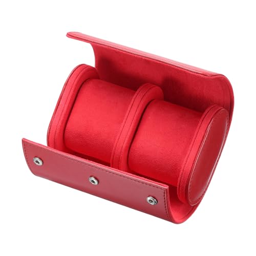 uxcell Leather Watch Travel Case Single Watch Roll Storage Box Organizer for Men Women Holding Storaging Displaying, 2 Slot, Red - color: Red, size: 15.3x10x6.8 cm