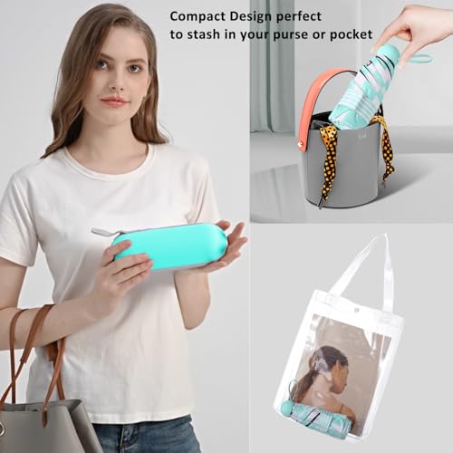 BAODINI Travel Essentials Mini Umbrella for Purse With Case Small Compact UV Sun Protection Lightweight Tiny Pocket Manual Open Close Umbrella for Women Kids and Men Fits Purse Backpack - color: H-1-Green Stripes