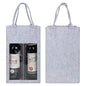 Kingshion Felt 2 Wine Bottle Carrier Bag with Handle, 2 Compartments Wine Bottle Storage Holder, Reusable Travel Carry Bag (Light Grey)