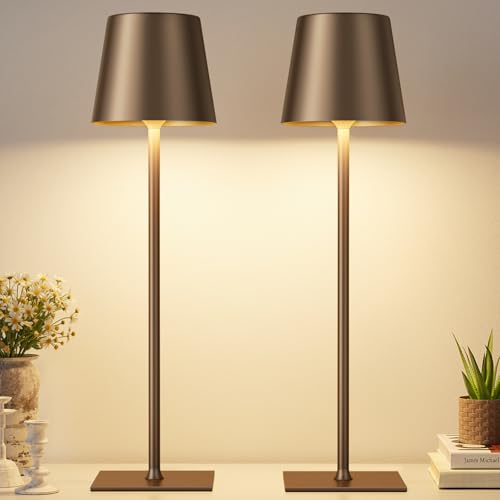 Kakanuo Brown Cordless Rechargeable Table Lamp, 2 Pack Portable Desk Lamp with 5000mAh Battery, Touch Control Stepless Dimming, Wireless Night Light for Dining, Outdoor Camping, Coffee Shop - color: Brown - 1, size: 2 Pack