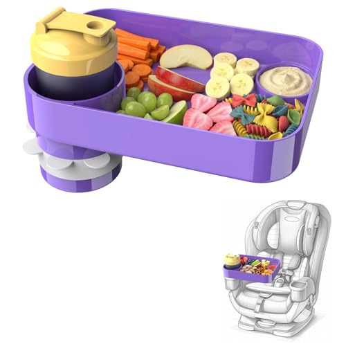 Car Seat Snack Tray for Kids, Mess-Free Square Travel Tray Cup Holder Snack Tray, Durable Car Food Tray for Toddlers, Universal Fit Kids Travel Road Trip Essentials (1, Purple) - color: purple