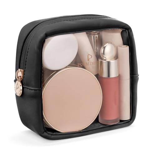 Pocmimut Clear Makeup Bag, Easy to Find Mini Makeup Bag for Purse, Travel Makeup Bag for Car, Compact Cosmetic Pouch for Daily Essentials,Black - color: Black, style: Mini