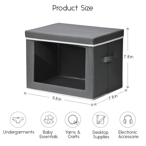 Homsorout Storage Bins with Lids - Small Fabric Organizers with Window, Collapsible Storage Bins for Clothes, Decorative Closet Organizers for Towels, Tshirt, 3 Pack, Dark Grey - color: Dark Grey, size: S(3-Pack)