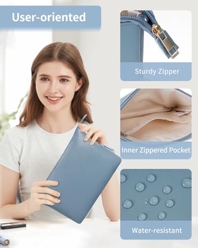 Narwey Small Makeup Bag for Purse Small Cosmetic Bag Women PU Leather Travel Makeup Pouch Zipper Pouch (Greyish Blue) - color: A-Greyish Blue