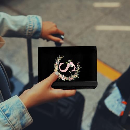 Cute Passport Holder and Holder Combo Passport Cover with RFID Blocking Women Men Compatible Wallet Credit Card Protector（Initial Monogram-S） - color: Black-S