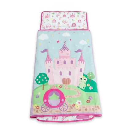 EVERYDAY KIDS Toddler Nap Mat with Removable Pillow -Princess Storyland- Carry Handle with Fastening Straps Closure, Rollup Design, Soft Microfiber for Preschool, Daycare, Sleeping Bag -Ages 2-6 years - color: Princess Storyland