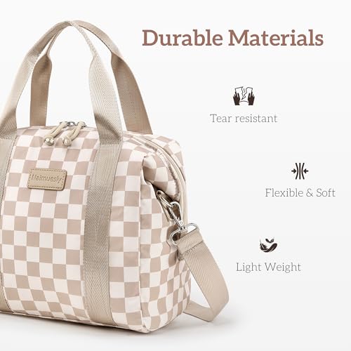 Lunch Bag Women Insulated Lunch Box,Cute Lunch bags,Reusable Large Capacity Leakproof Cooler Bag with Adjustable Shoulder Strap, Retro Lunch tote for Work Office Picnic Travel(Checker Beige Brown) - color: Beige brown