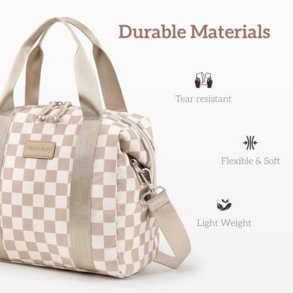 Lunch Bag Women Insulated Lunch Box,Cute Lunch bags,Reusable Large Capacity Leakproof Cooler Bag with Adjustable Shoulder Strap, Retro Lunch tote for Work Office Picnic Travel(Checker Beige Brown) - color: Beige brown