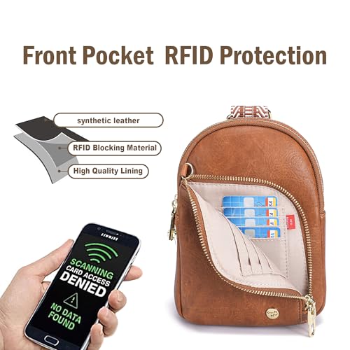 INICAT RFID Blocking Sling Bag, Anti Theft Crossbody Bag for Women Compact Travel Purses Leather - color: Brown Antitheft