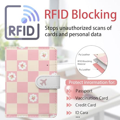Passport Holder, Travel Wallet Cover with Pen Loop | Cute RFID Blocking Leather Case with Magnetic Closure for Travel Essentials-Sweet - color: M-Sweet
