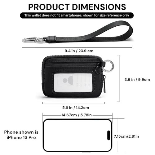 YDF The Iris Wallet for Women Mini Zip Card Case with Clear ID Window Zipper Coin Purse Lightweight Portable Keychain Wallet - color: Black