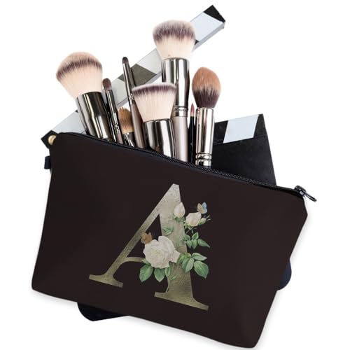 Deanfun Makeup Bag, Bride Bridesmaid A-Z Make Up Bag, Small Personalized Initial Letter 3D Printings Waterproof Cosmetic Bags for Women (A) - color: Letter A