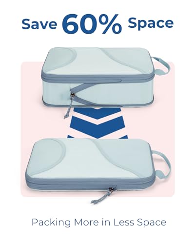 BAGSMART Compression Packing Cubes - 6 Set Travel Packing Cubes for Suitcases, Compression Suitcase Organizers with Shoe Bag - color: 03-Light Blue