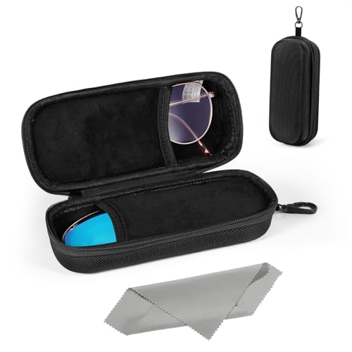 MoKo Double Eyeglass Case, Hard Shell Dual Glasses Case, Travel Sunglass Organizer with Zipper, Eyeglasses Storage Box - color: Black-rectangular