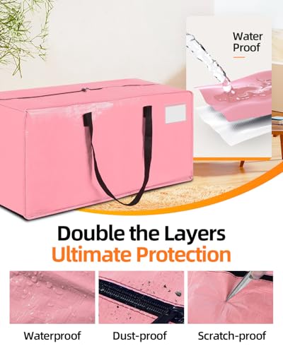 6 Pack Extra Large Moving Bags, Heavy Duty Packing Bags with Zippers and Handles for Space Saving, Clothes Storage, College Essentials, Travel, Pink