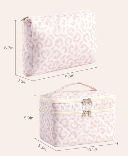 HBselect 2Pcs Travel Makeup Bag, Large Cotton Quilted Makeup Bag Cosmetic Bag Cute Make up Bag Toiletry Bags for Women Girls - color: 2PCS-Quilted Makeup Bag 2