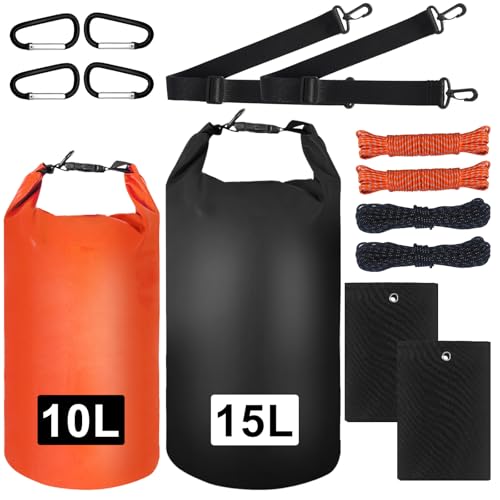 Foxtell Bear Food Bag Hanging System, 2 Sets Camping Bear Bag Kit Waterproof Protection Bags with Pulley System Include 10L & 15L Waterproof Bears Proof Storage Bag, Rock Bags, Carabiners, Ropes