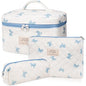 Gosect 3PC Makeup Bag Set, Quilted Makeup Bag, Large Floral Cosmetic Bag for Women, Cute Cotton Makeup Bags, Flower Travel Toiletry Organizer Bag (White and Blue Bow) - color: Pink Plaid Bow