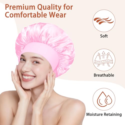 Satin Hair Bonnet Set for Sleeping, Hair Wrap Sleep Bonnets for Women Sleeping, Soft Bonnet for Long Hair, 4 PCS - color: Pink2