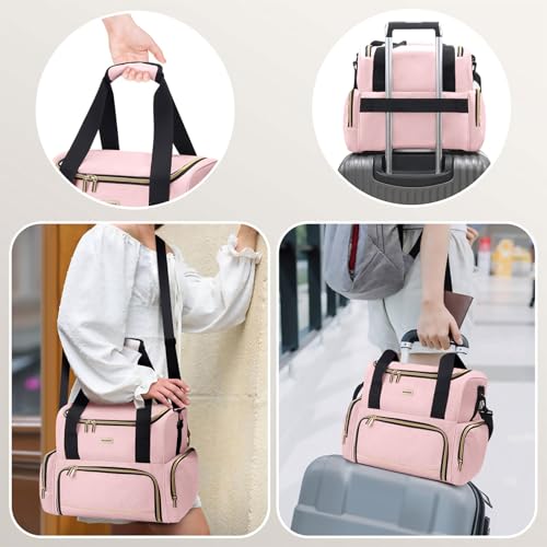 BAFAMYE Large Makeup Cosmetic Bag with 2 Removable Case, Double Layer Travel Makeup Organizer Case, travel Toiletry Bag For Women, Pink - color: Pink