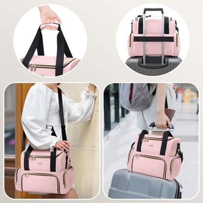 BAFAMYE Large Makeup Cosmetic Bag with 2 Removable Case, Double Layer Travel Makeup Organizer Case, travel Toiletry Bag For Women, Pink - color: Pink