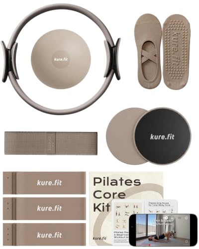 Pilates Kit for Women – Home Pilates Equipment Set with Ring, Ball & Resistance Bands | Pilates Starter Kit with Accessories in Gift Box - color: Taupe, style: Core Kit - 10PC