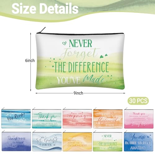 30 Pcs Thank You Makeup Bag Bulk for Women Canvas Cosmetic Bag Employee Appreciation Gifts for Coworker Staff Worker Social Volunteer Mother Teacher Nurse - style: Thank You