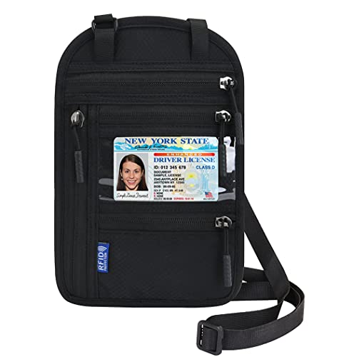 Neck Wallet Lightweight RFID Blocking Waterproof Travel Pouch Passport Wallets for Women Men - color: Small-Black
