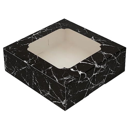 20 Pack Bakery Boxes with Window Small 6x6x2 inch for Cookie, Candy, Pastry, Brownie, Chiffon Cake, Tart, Pie, Waffle (Black Marble) - color: Black Marble