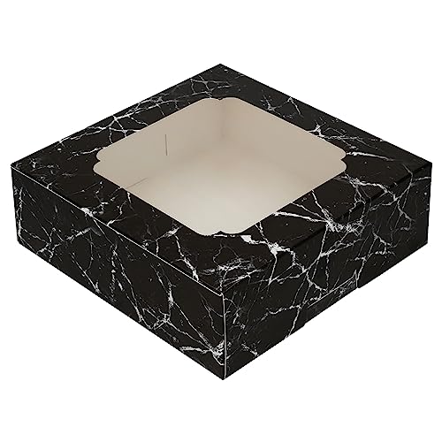 20 Pack Bakery Boxes with Window Small 6x6x2 inch for Cookie, Candy, Pastry, Brownie, Chiffon Cake, Tart, Pie, Waffle (Black Marble) - color: Black Marble