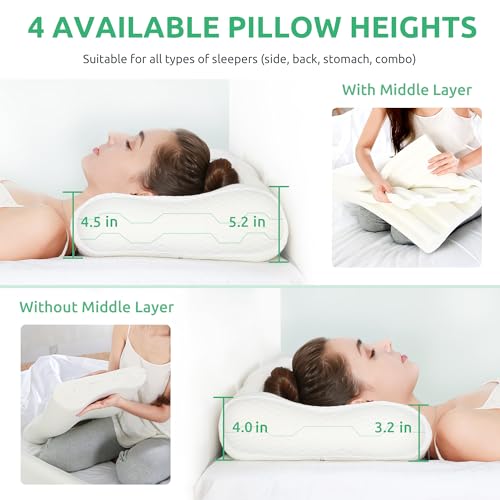 UTTU Cervical Pillow for Neck Pain Relief, Memory Foam Neck Pillow for Sleeping, Adjustable Orthopedic Sandwich Pillow, Contour Cooling for Side Back Stomach Sleeper, King(27.6"×15.7"×5.2"/4.5") - size: King Size
