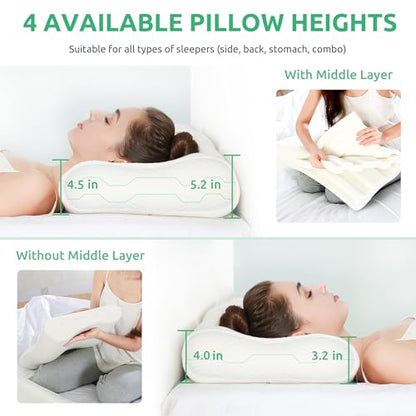 UTTU Cervical Pillow for Neck Pain Relief, Memory Foam Neck Pillow for Sleeping, Adjustable Orthopedic Sandwich Pillow, Contour Cooling for Side Back Stomach Sleeper, Queen(23.6"×13.8"×5.2"/4.5") - size: Queen Size