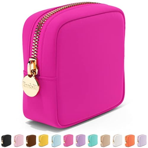 Embla Makeup Bag Travel Cosmetics Pouch and Toiletry Bag, Nylon Zipper Pouch Purse, Cute Make Up Organizer Storage Tote for Women Girls, Waterproof Travel Skincare Case, Small Makeup Bags, Fuchsia - color: Fuchsia, size: Mini