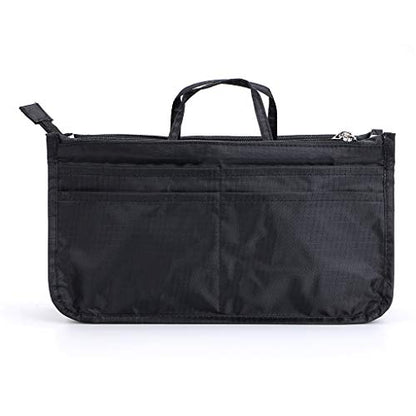 BTSKY Printing Handbag Organizers Inside Purse Insert - High Capacity 13 Pockets Bag Tote Organizer with Handle (Black) - color: Black